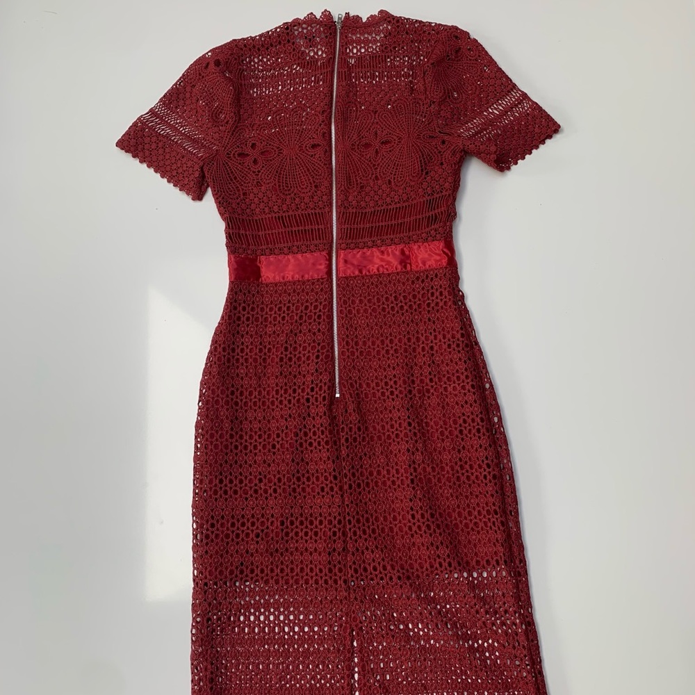 Lulus EUC XS red maxi lace overlay dress - Picture 12 of 13